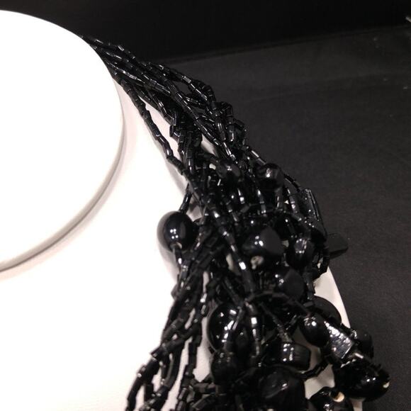 Vintage Black Glass Beaded Necklace, 12 Strands, Black Seed Beads, 21 Inches - Picture 4 of 8